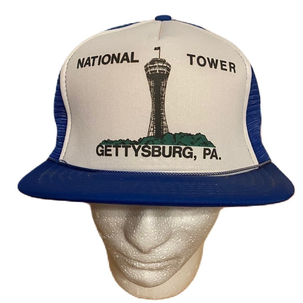 Vintage National Tower Gettysburg PA Trucker Hat Mesh Tourist Blue